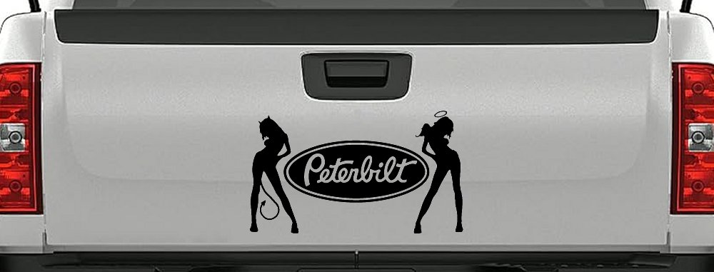Peterbilt With  Mudflap Angel Devil Good and Bad Girls Car or Truck Window Decal Sticker (Black)