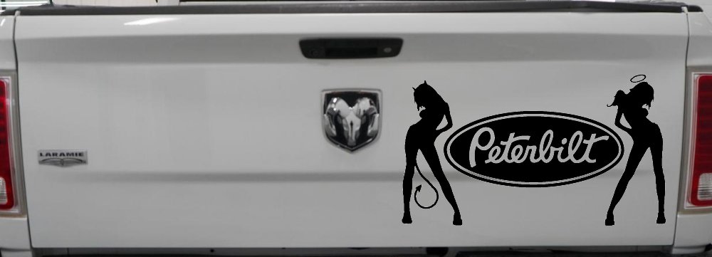 Peterbilt With  Mudflap Angel Devil Good and Bad Girls Car or Truck Window Decal Sticker (Black)