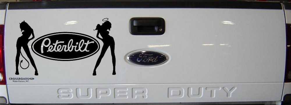 Peterbilt With  Mudflap Angel Devil Good and Bad Girls Car or Truck Window Decal Sticker (Black)