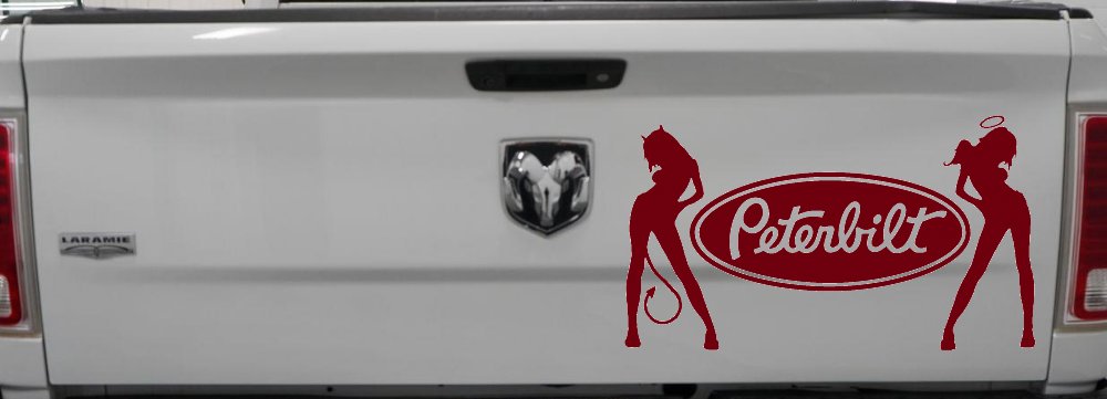 Peterbilt With  Mudflap Angel Devil Good and Bad Girls Car or Truck Window Decal Sticker (Burgundy)