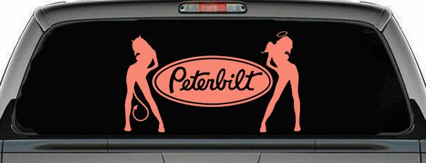 Peterbilt With  Mudflap Angel Devil Good and Bad Girls Car or Truck Window Vinyl Decal Sticker (Coral)