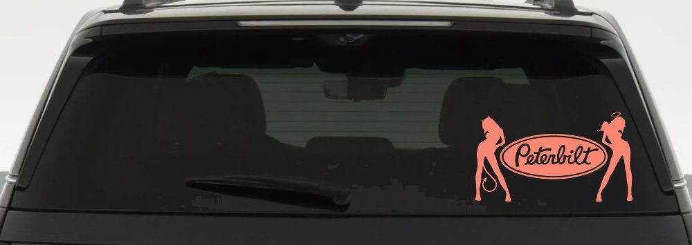 Peterbilt With  Mudflap Angel Devil Good and Bad Girls Car or Truck Window Decal Sticker (Coral)