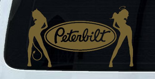 Peterbilt With  Mudflap Angel Devil Good and Bad Girls Car or Truck Window Decal Sticker (Gold)