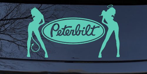 Peterbilt With  Mudflap Angel Devil Good and Bad Girls Car or Truck Window Decal Sticker (Mint)