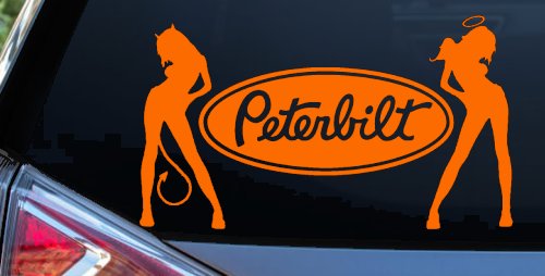 Peterbilt With  Mudflap Angel Devil Good and Bad Girls Car or Truck Window Decal Sticker (Orange)