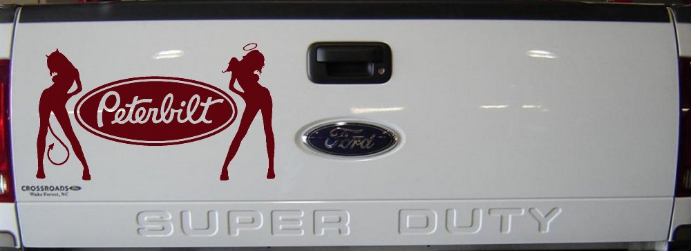 Peterbilt With  Mudflap Angel Devil Good and Bad Girls Car or Truck Window Decal Sticker (Purple Red)
