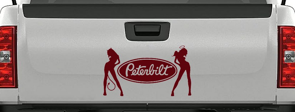 Peterbilt With  Mudflap Angel Devil Good and Bad Girls Car or Truck Window Decal Sticker (Purple Red)
