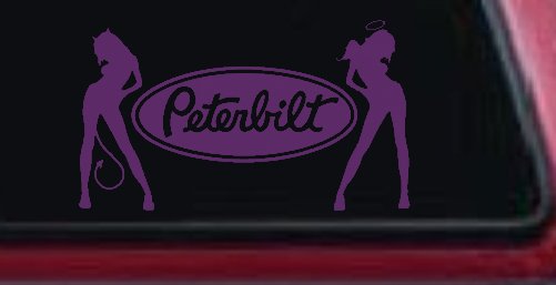 Peterbilt With  Mudflap Angel Devil Good and Bad Girls Car or Truck Window Decal Sticker (Violet)
