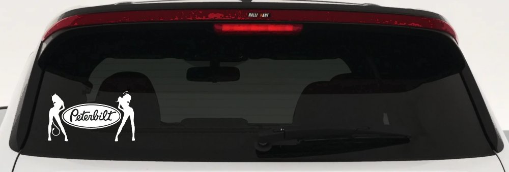 Peterbilt With Mudflap Angel Devil Good and Bad Girls Car or Truck Window Vinyl Decal Sticker (White)