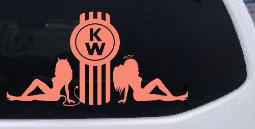 Kenworth KW with Mudflap Angel and Devil Good and Bad Girls Car or Truck Window Decal Sticker