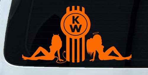 Kenworth KW with Mudflap Angel and Devil Good and Bad Girls Car or Truck Window Decal Sticker