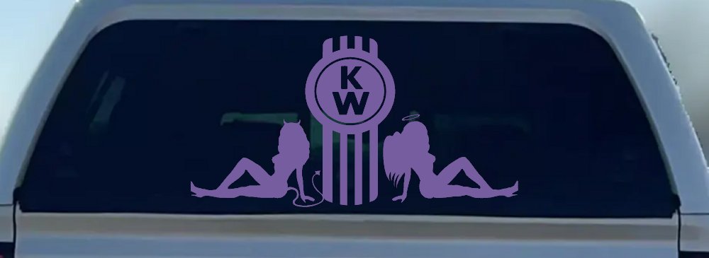 Kenworth KW with Mudflap Angel and Devil Good and Bad Girls Car or Truck Window Decal Sticker