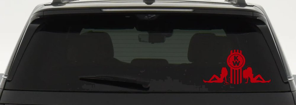 Kenworth KW with Mudflap Angel and Devil Good and Bad Girls Car or Truck Window Decal Sticker (Red)