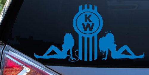 Kenworth KW with Mudflap Angel and Devil Good and Bad Girls Car or Truck Window Decal Sticker (Sky Blue)