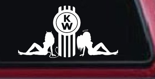 Kenworth KW with Mudflap Angel and Devil Good and Bad Girls Car or Truck Window Decal Sticker