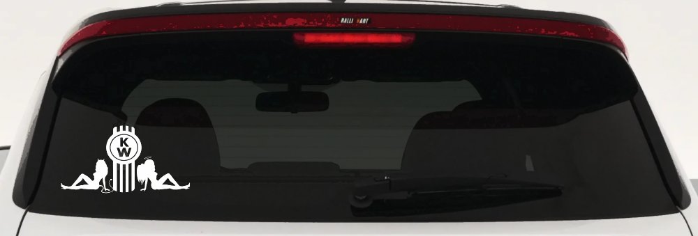 Kenworth KW with Mudflap Angel and Devil Good and Bad Girls Car or Truck Window Vinyl Decal Sticker (White)