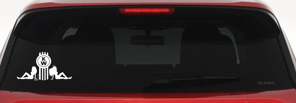 Kenworth KW with Mudflap Angel and Devil Good and Bad Girls Car or Truck Window Decal Sticker