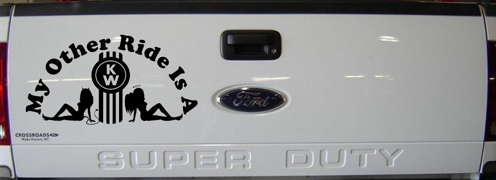 My Other ride Is A Kenworth with KW and Mudflap Good Angel and Bad Devil Twin Girls Car or Truck Window Decal Sticker