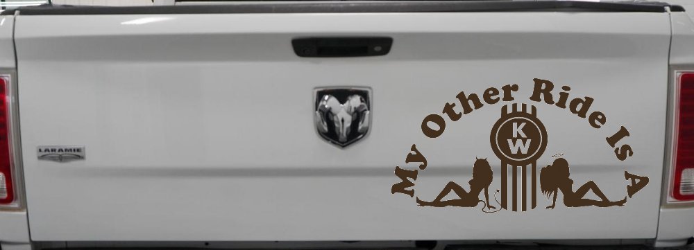 My Other ride Is A Kenworth with KW and Mudflap Good Angel and Bad Devil Twin Girls Car or Truck Window Decal Sticker (Brown)