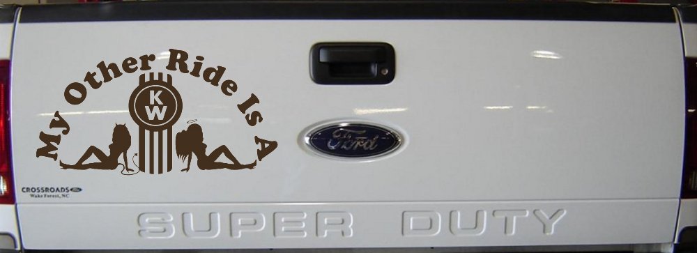 My Other ride Is A Kenworth with KW and Mudflap Good Angel and Bad Devil Twin Girls Car or Truck Window Decal Sticker (Brown)