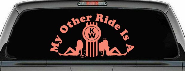 My Other ride Is A Kenworth with KW and Mudflap Good Angel and Bad Devil Twin Girls Car or Truck Window Decal Sticker (Coral)