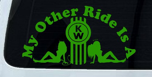 My Other ride Is A Kenworth with KW and Mudflap Good Angel and Bad Devil Twin Girls Car or Truck Window Decal Sticker