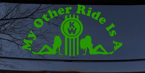 My Other ride Is A Kenworth with KW and Mudflap Good Angel and Bad Devil Twin Girls Car or Truck Window Vinyl Decal Sticker (Lime)