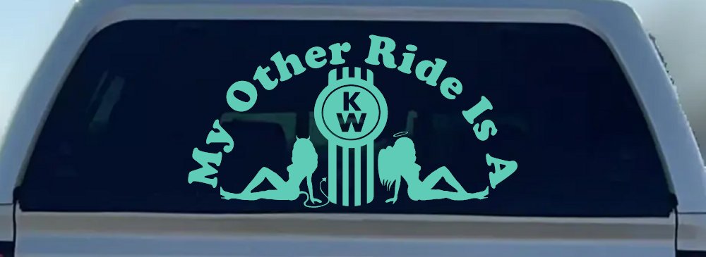 My Other ride Is A Kenworth with KW and Mudflap Good Angel and Bad Devil Twin Girls Car or Truck Window Decal Sticker