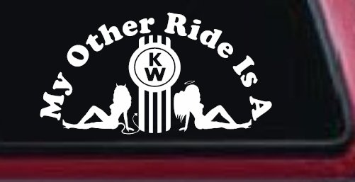 My Other ride Is A Kenworth with KW and Mudflap Good Angel and Bad Devil Twin Girls Car or Truck Window Decal Sticker