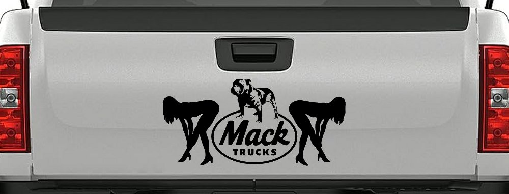 Mack Trucks Logo With Mudflap Girls Bent Over Car or Truck Window Decal Sticker (Black)