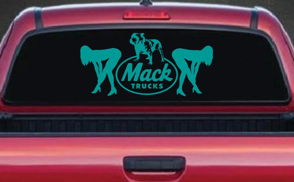 Mack Trucks Logo With Mudflap Girls Bent Over Car or Truck Window Decal Sticker