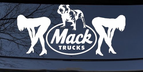 Mack Trucks Logo With Mudflap Girls Bent Over Car or Truck Window Vinyl Decal Sticker (White)