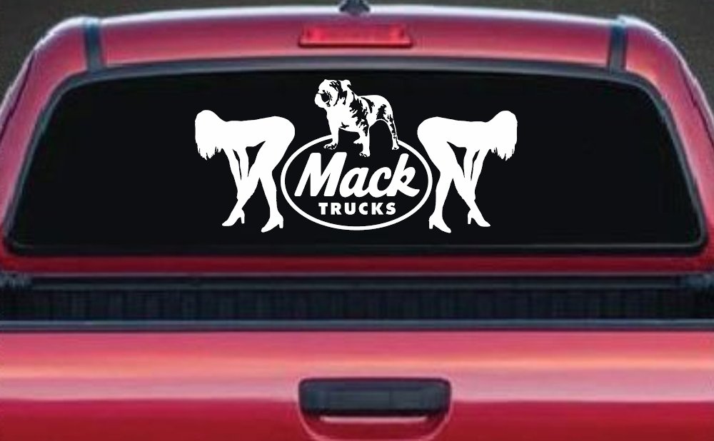 Mack Trucks Logo With Mudflap Girls Bent Over Car or Truck Window Decal Sticker (White)