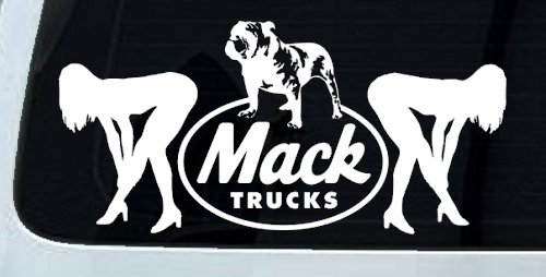 Mack Trucks Logo With Mudflap Girls Bent Over Car or Truck Window Vinyl Decal Sticker (White)