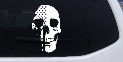 Skull Shadow US USA American Flag Vertical  Skulls Car or Truck Window Decal Sticker