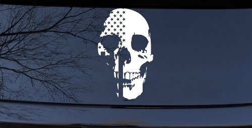 Skull Shadow US USA American Flag Vertical  Skulls Car or Truck Window Decal Sticker