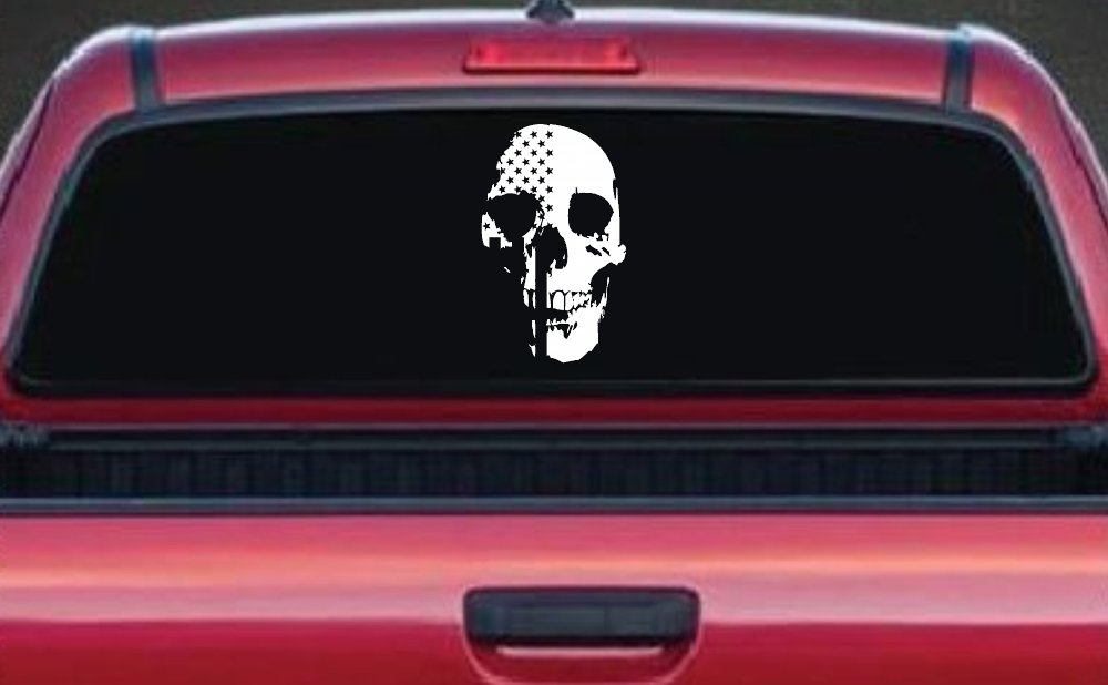 Skull Shadow US USA American Flag Vertical  Skulls Car or Truck Window Decal Sticker