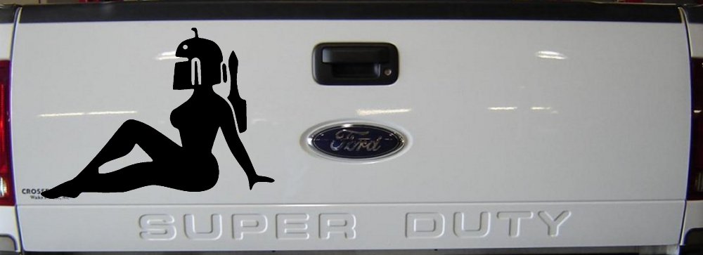Boba Fett Mudflap Girl Sci Fi Car or Truck Window Decal Sticker (Black)