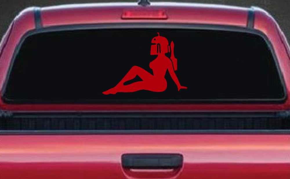 Boba Fett Mudflap Girl Sci Fi Car or Truck Window Decal Sticker (Red)