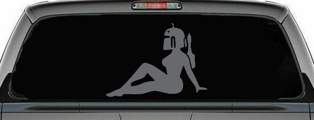 Boba Fett Mudflap Girl Sci Fi Car or Truck Window Decal Sticker (Silver)