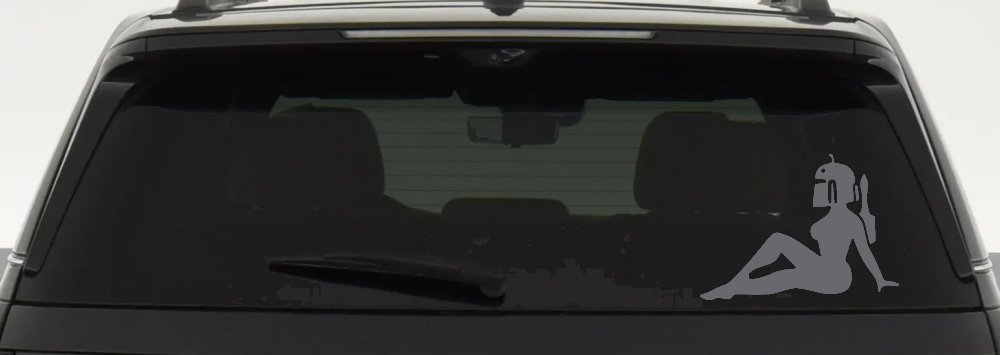 Boba Fett Mudflap Girl Sci Fi Car or Truck Window Decal Sticker (Silver)
