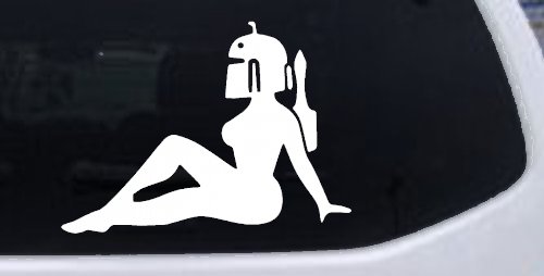 Boba Fett Mudflap Girl Sci Fi Car or Truck Window Vinyl Decal Sticker (White)