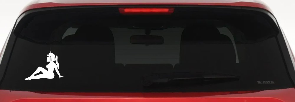 Boba Fett Mudflap Girl Sci Fi Car or Truck Window Vinyl Decal Sticker (White)