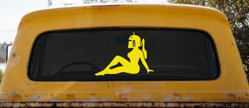 Boba Fett Mudflap Girl Sci Fi Car or Truck Window Decal Sticker (Yellow)