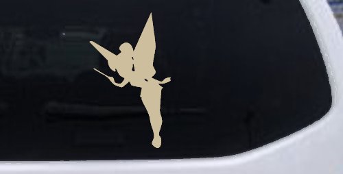 Tinkerbell Tinker Bell Flying with Wand Fairy Tale Cartoons Car or Truck Window Decal Sticker (Desert Sand)
