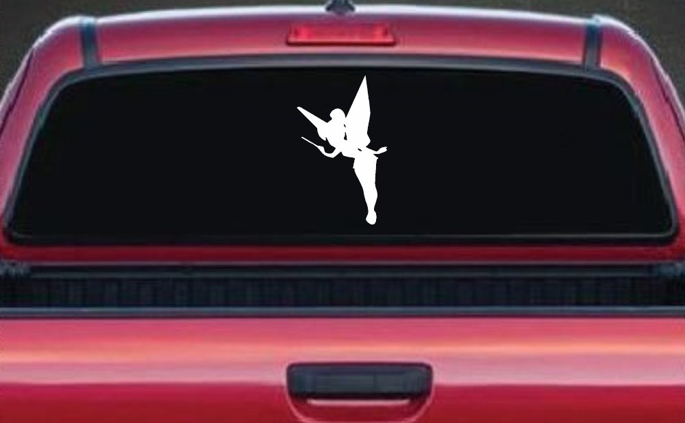 Tinkerbell Tinker Bell Flying with Wand Fairy Tale Cartoons Car or Truck Window Decal Sticker (White)