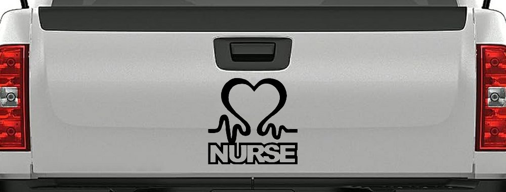 Nurse Heart in Heart Beat Car or Truck Window Decal Sticker (Black)