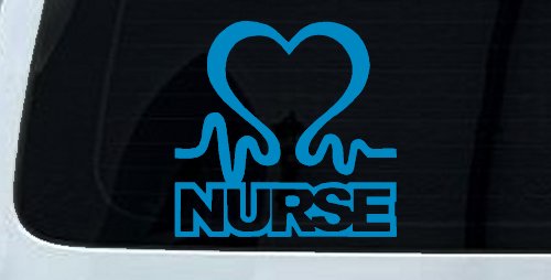 Nurse Heart in Heart Beat Car or Truck Window Decal Sticker (Blue)