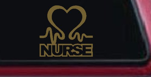 Nurse Heart in Heart Beat Car or Truck Window Decal Sticker (Gold)