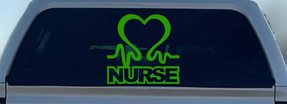 Nurse Heart in Heart Beat Car or Truck Window Decal Sticker (Lime)